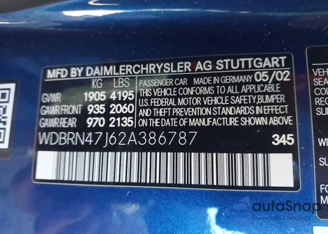 2002 Mercedes-Benz C 230 from USA, damaged, VIN WDBRN47J62A386787